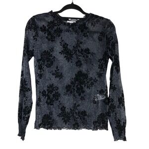 O'Stin Womens Sheer Crushed Floral Velvet Blouse Size EU M Whimsigoth Gothic